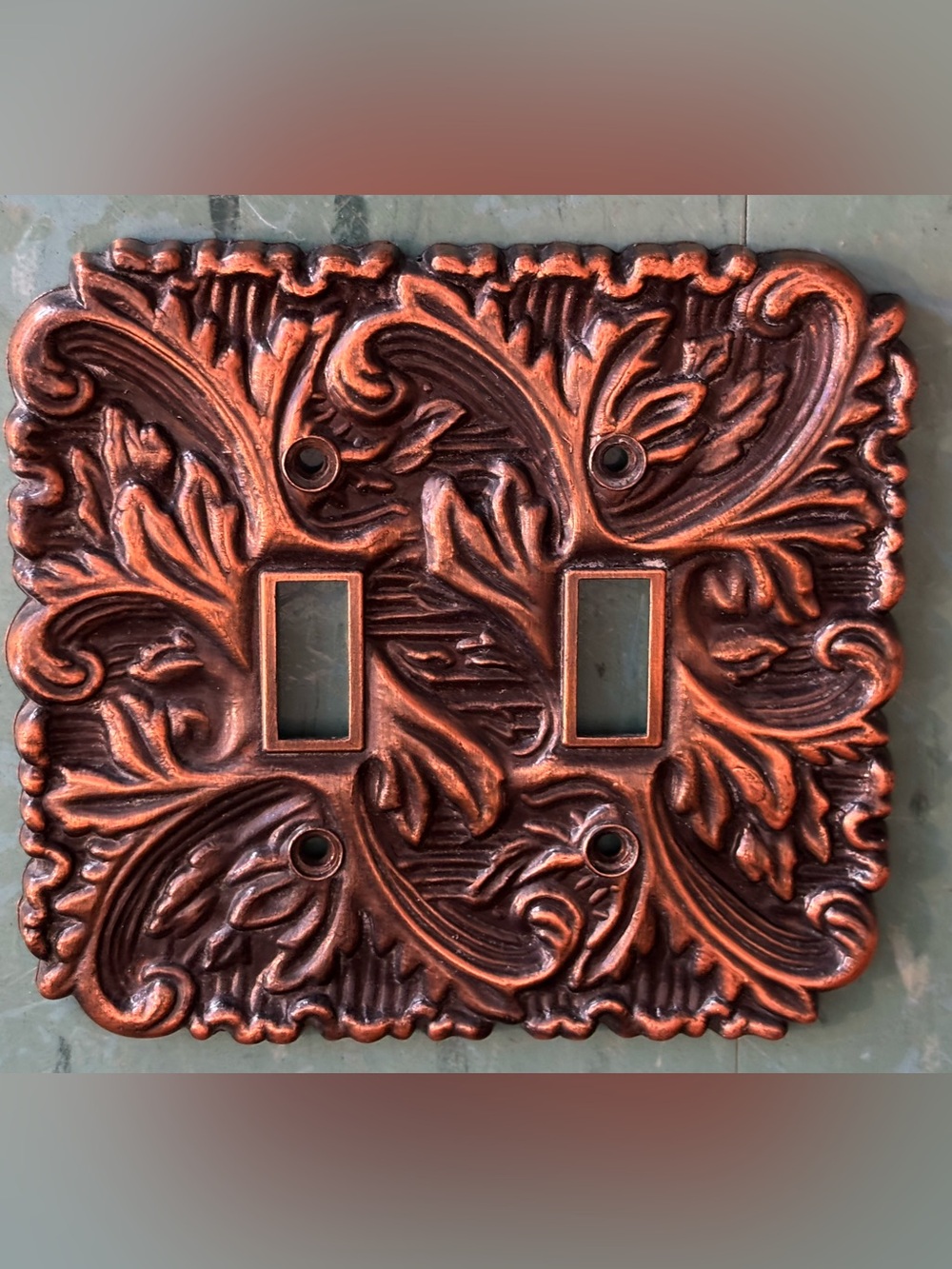 Vintage copper double light switch cover ornate